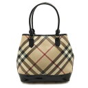 【バッグ】BURBERRY バーバリー チェック柄 トートバッグ ショルダーバッグ セミショルダー 肩掛け PVC パテントレザー ベージュ ブラック 黒 ボルドー 【中古】