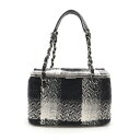 CHANEL シャネル パリニューヨークライン バニティバッグ ハンドバッグ チェーンバッグ ツイード ブラック 黒 ホワイト 白 ミラー付き 【中古】