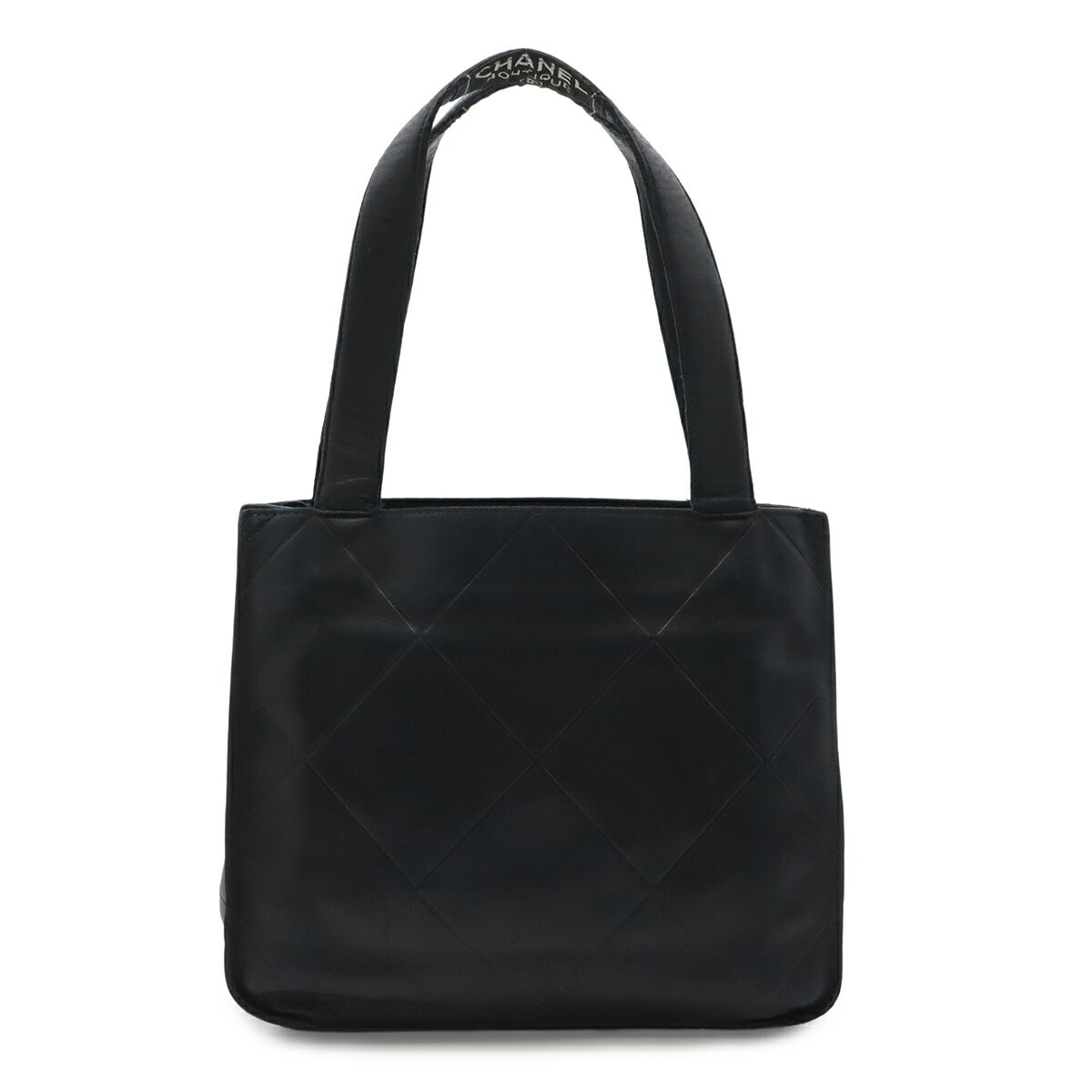 CHANEL シャネル BOUTIQUE ブティック ブティックタグ ハンドバッグ トートバッグ 手提げ 格子 ラムスキン レザー ブラック 黒 【中古】