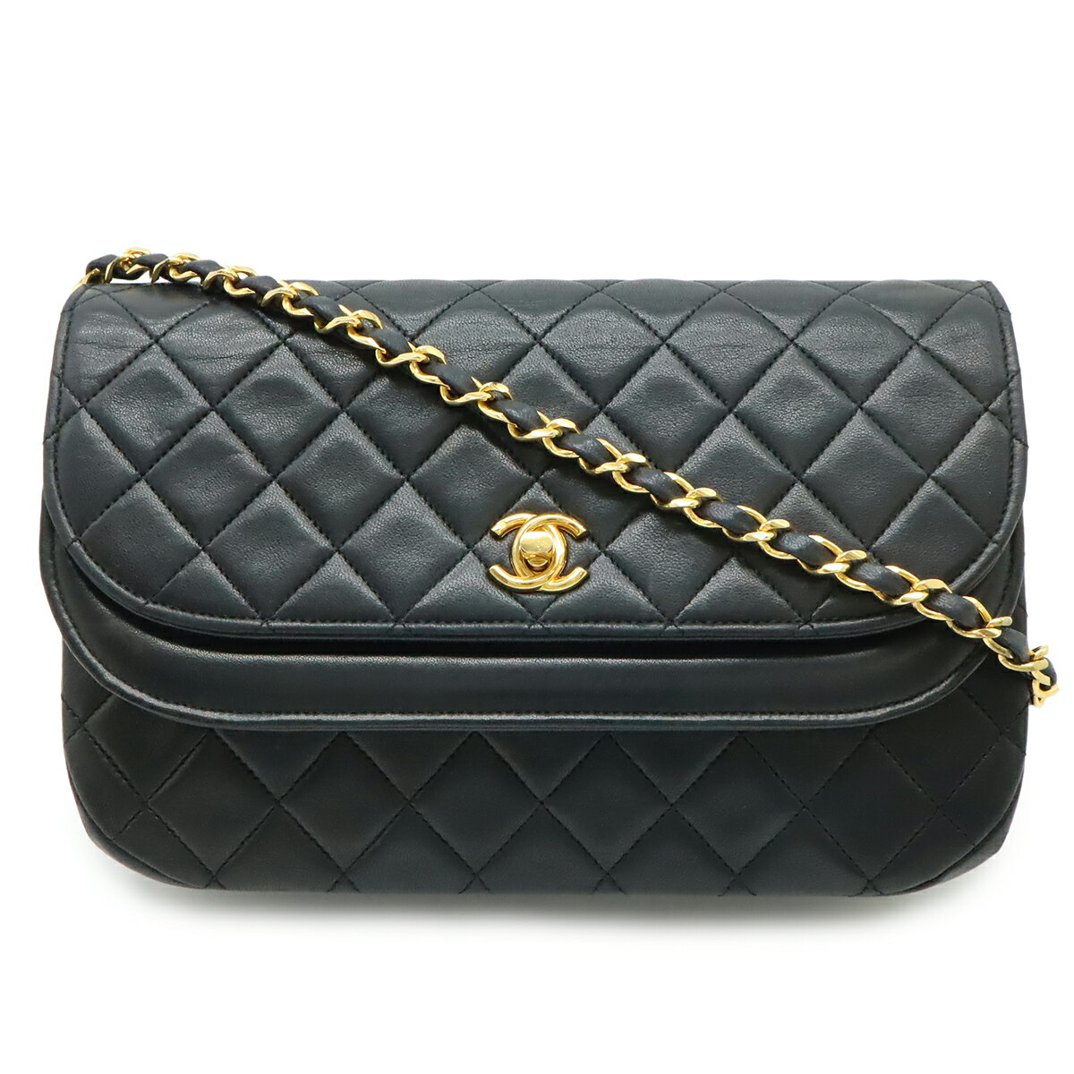 樂天商城 - CHANEL シャネル マトラッセ ココマーク ダブルフラップ チェーンショルダーバッグ 肩掛け ラムスキン レザー ブラック 黒 ゴールド金具 【中古】
