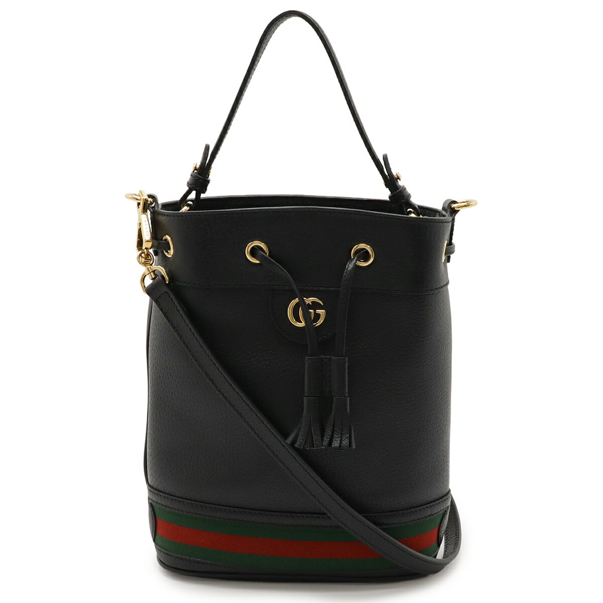 Rakuten - GUCCI グッチ オフィディア スモール バケットバッグ ハンドバッグ 2WAY ショルダー 巾着 ウェブライン レザー ブラック 黒 アウトレット品 719884 【中古】
