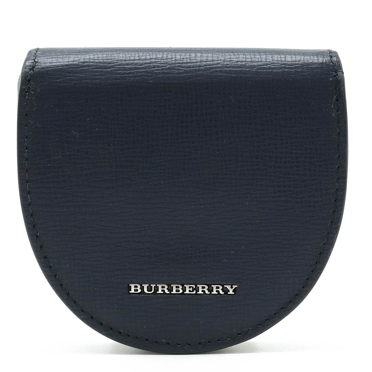 【財布】BURBERRY バーバリー ロゴ コインケース 小銭入れ コインパース 馬蹄型 レザー ネイビー 紺 シルバー金具 【中古】