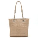 CHANEL シャネル ドーヴィル チェーンショルダー トートバッグ ショルダーバッグ カーフレザー ピンクベージュ シルバー金具 A93256 【中古】