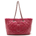 CHANEL シャネル パテントトワレ ココマーク トートバッグ ショルダーバッグ チェーンショルダー ビニール コットン ピンク A47155 【中古】