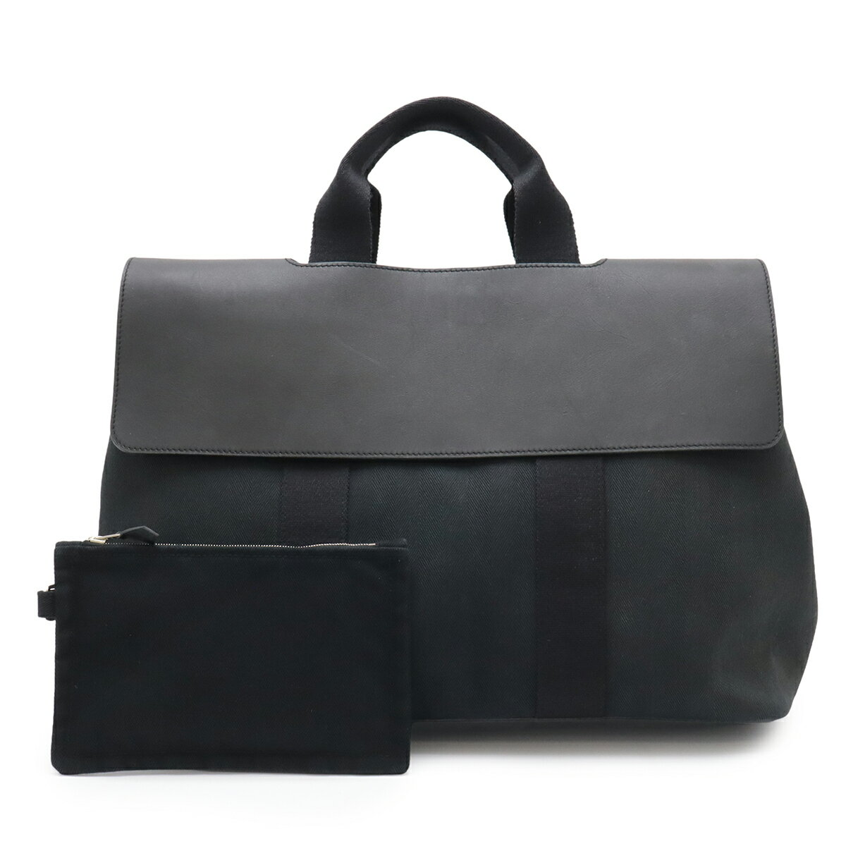 HERMES エルメス ヴァルパライソMM バルパライソ ハンドバッグ トートバッグ トワルシェブロン キャンバス レザー ブラック 黒 ポーチ付き 【中古】