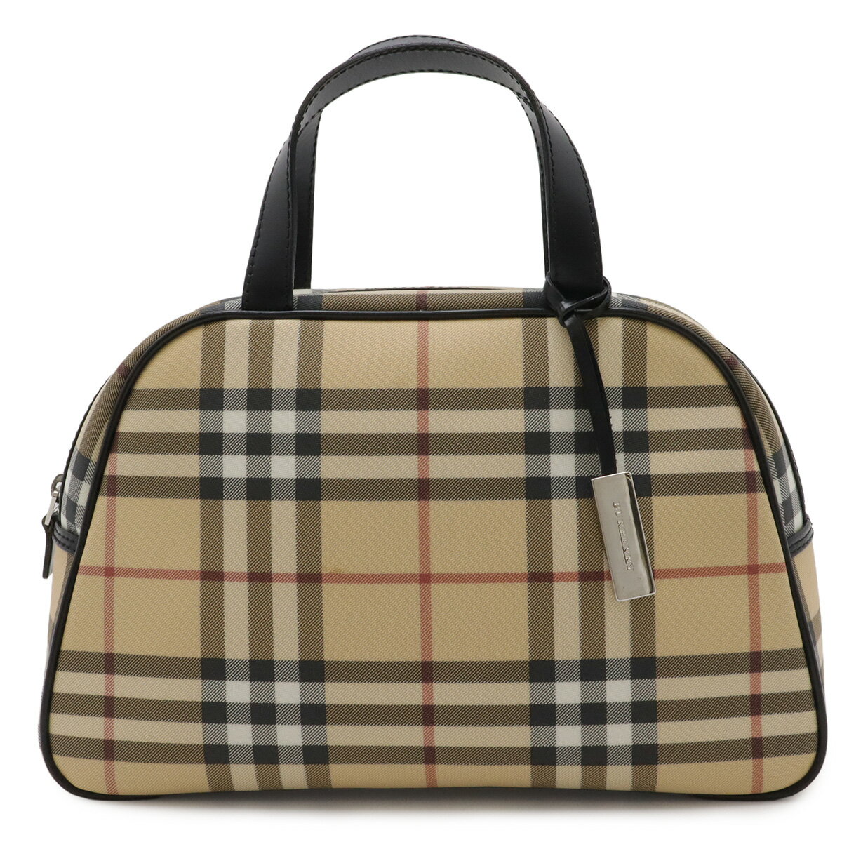 BURBERRY バーバリー ノバチェック チェック柄 ハンドバッグ ドーム型 PVC レザー ベージュ ブラック 黒 ボルドー 【中古】