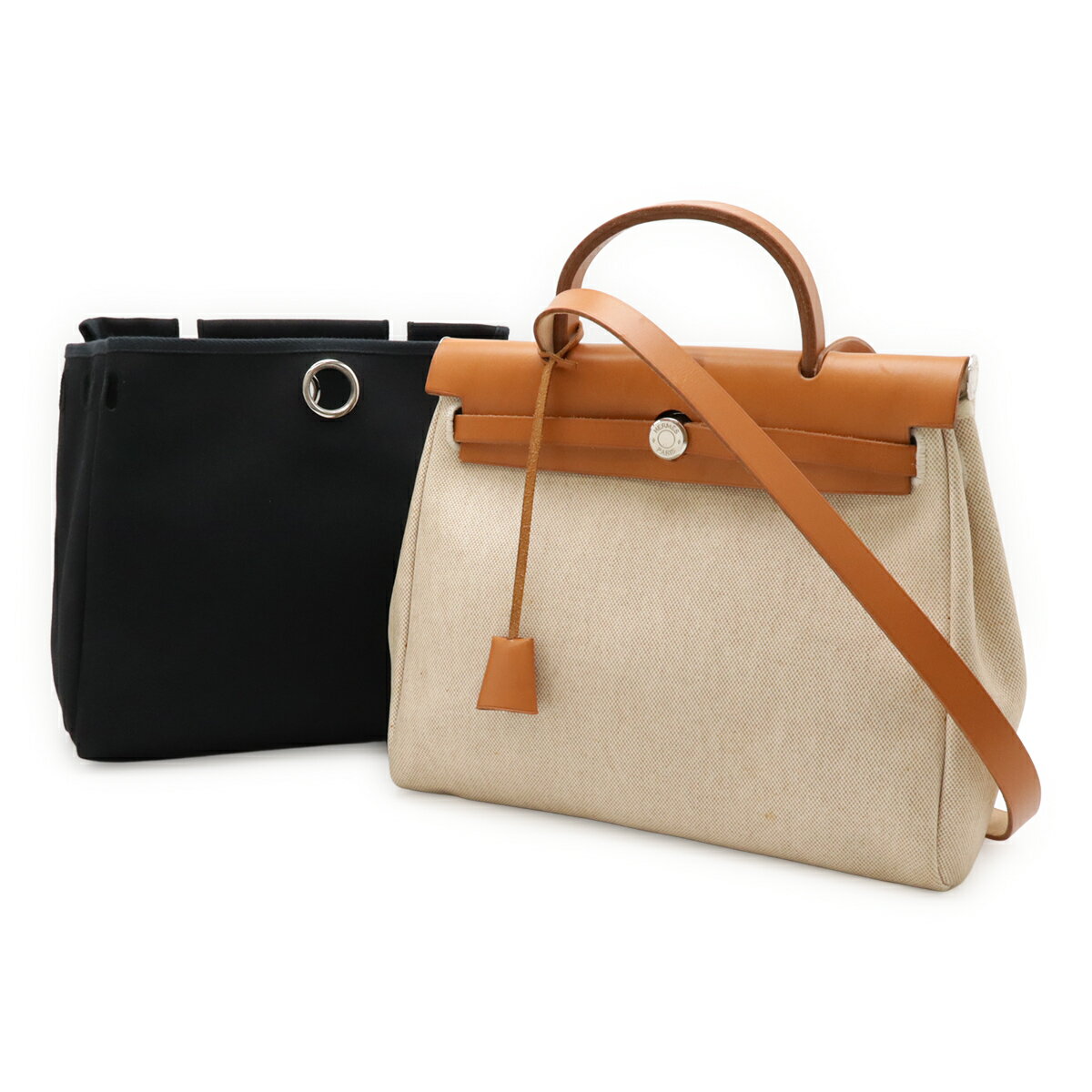 HERMES エルメス エールバッグPM リュックサック バックパック 2WAY ハンドバッグ トワルオフィシエ レザー ナチュラル シルバー金具 □E刻印 【中古】