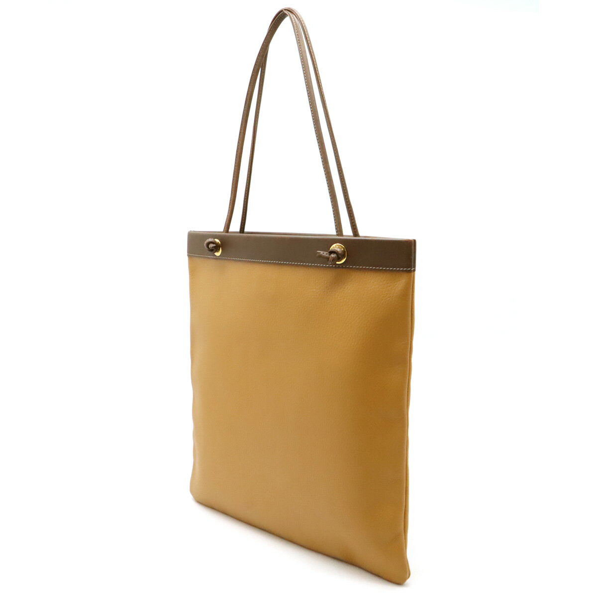 【バッグ】LOEWE ロエベ アナグラム トートバッグ ショルダートート レザー ベージュ ブラウン 茶 ゴールド金具 【中古】