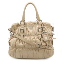 PRADA プラダ ギャザー トートバッグ ハンドバッグ 2WAY ショルダーバッグ 斜め掛け レザー ピンクベージュ シルバー金具 BN1336 【中古】