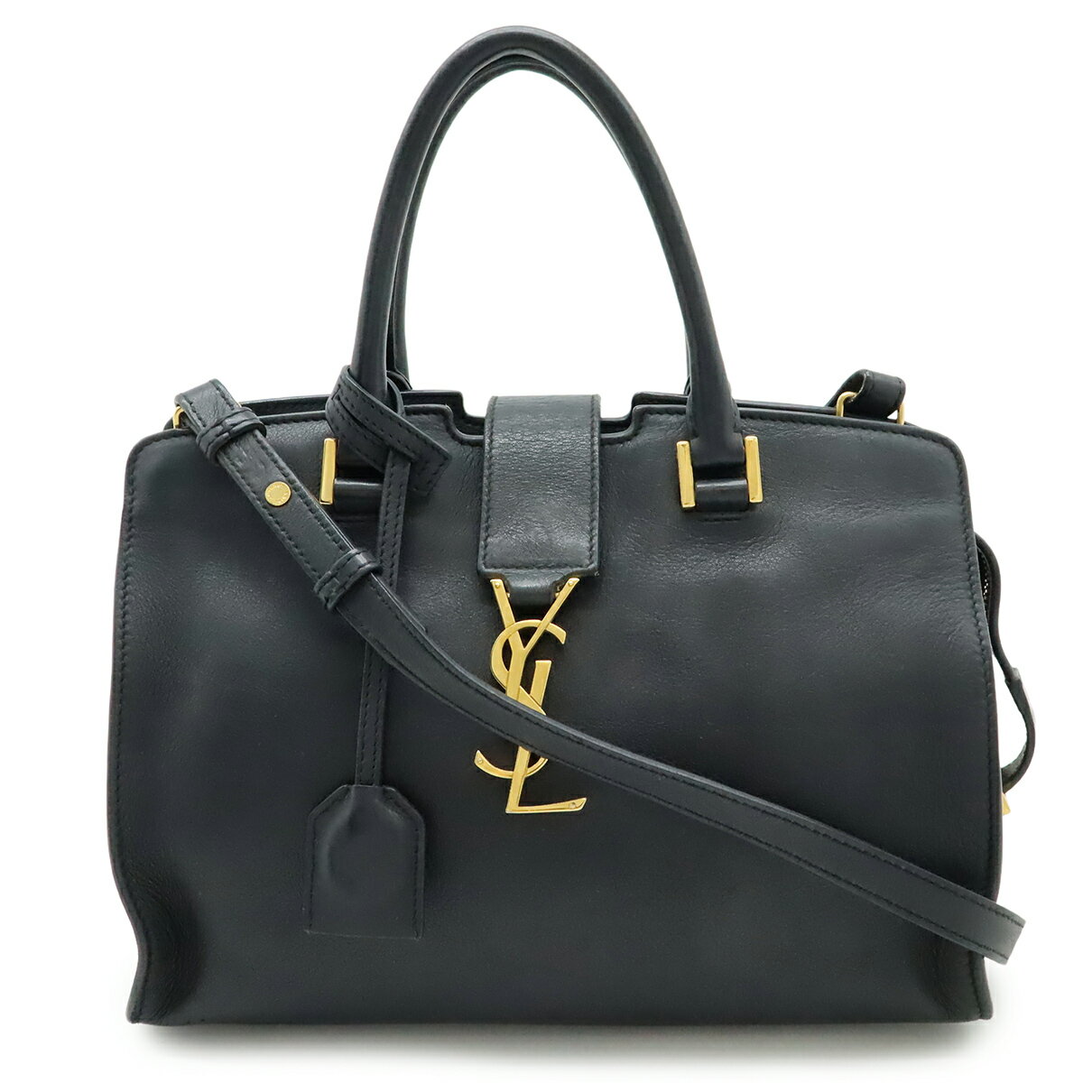 SAINT LAURENT PARIS サン ローラン パリ YSL モノグラム ベイビーカバス ハンドバッグ 2WAYショルダー レザー ブラック系 ゴールド金具 424868 【中古】