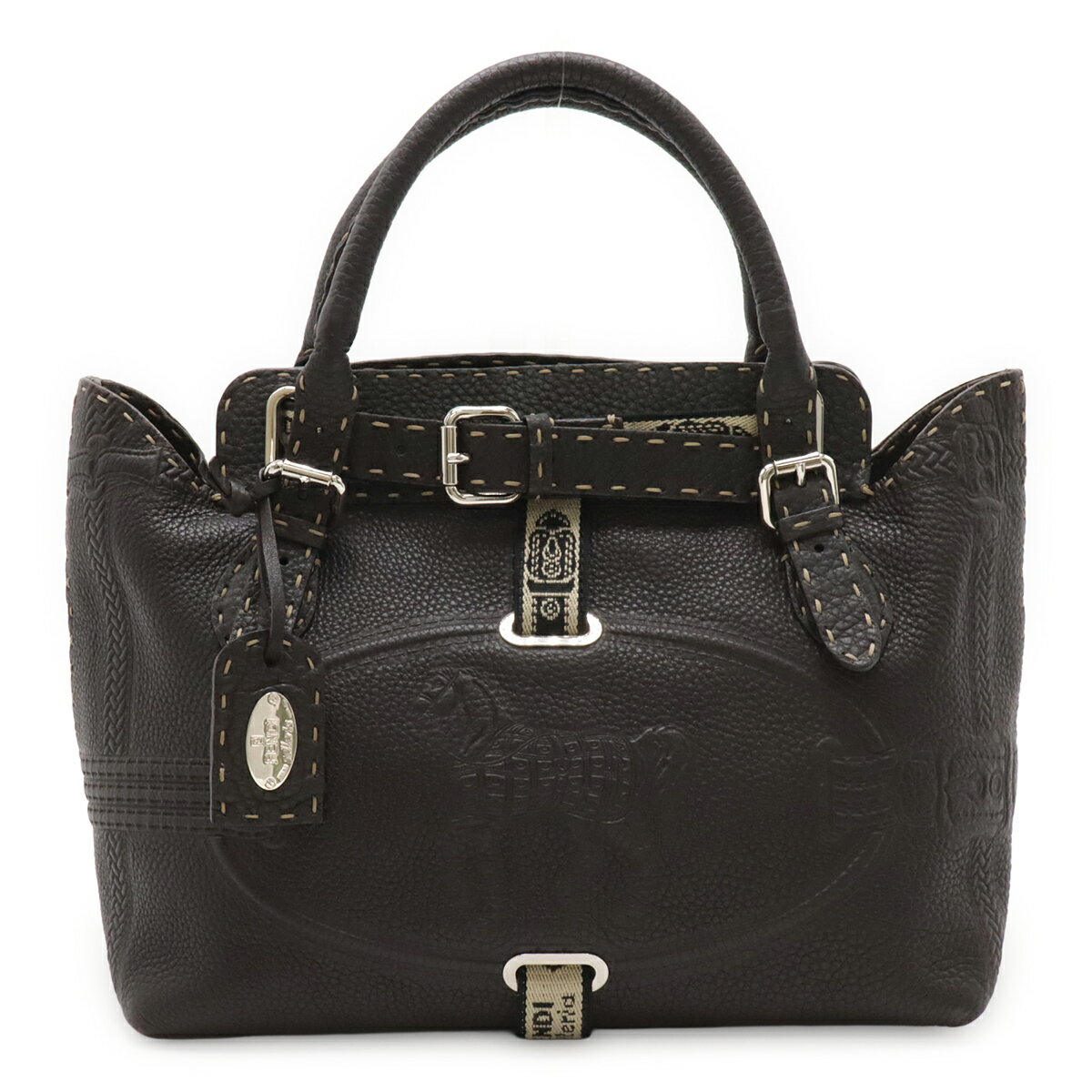 FENDI - FENDI フェンディ セレリア ヴィラボルゲーゼ ハンドバッグ レザー ダークブラウン シルバー金具 8BN155 【中古】