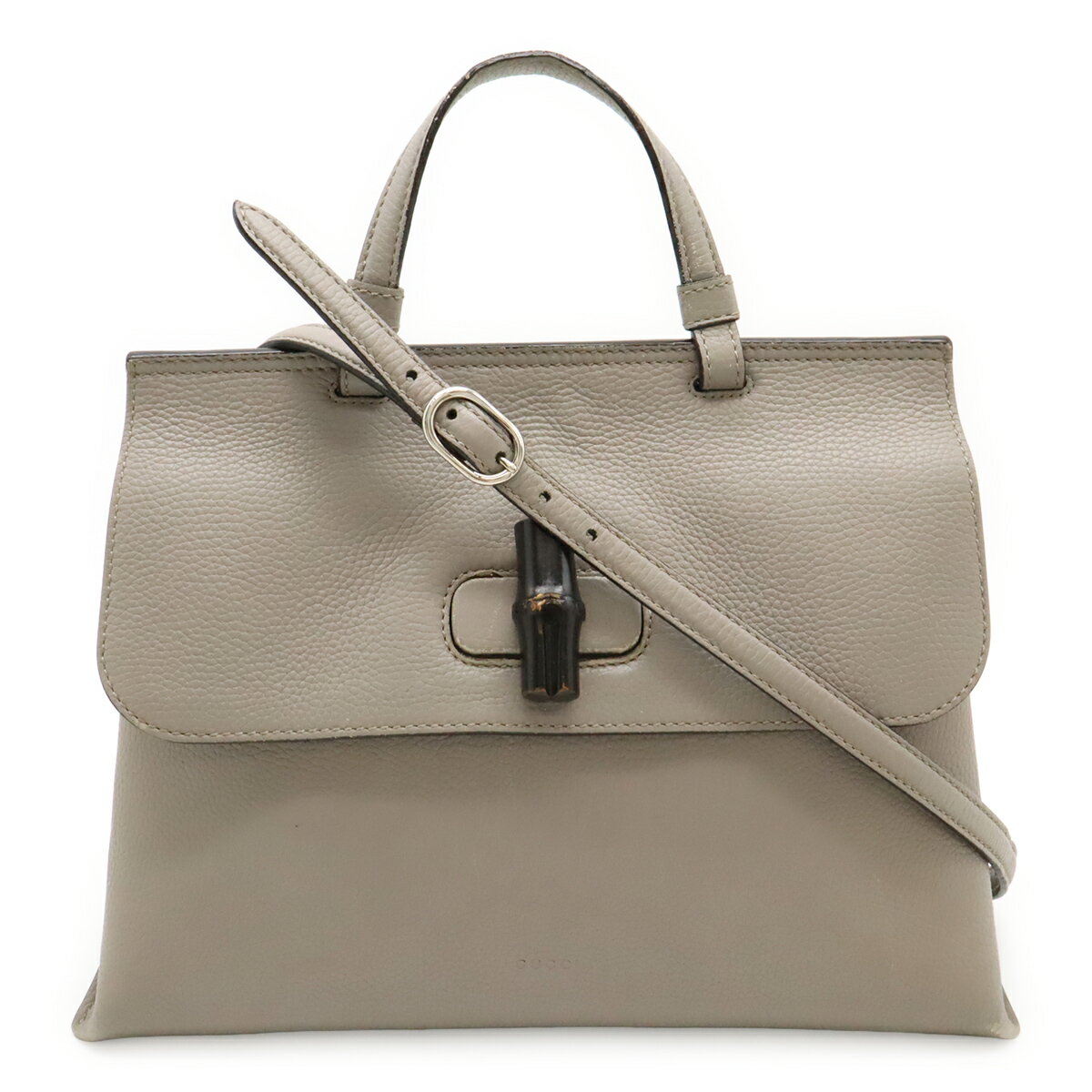GUCCI グッチ バンブー デイリー ミディアム トップハンドルバッグ ハンドバッグ 2WAY ショルダーバッグ レザー グレー シルバー金具 392013 【中古】
