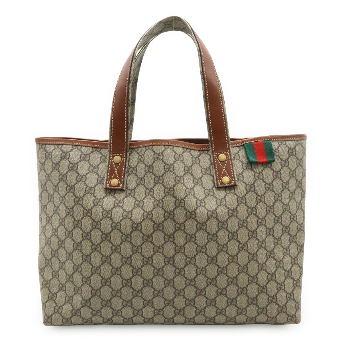 GUCCI グッチ GGスプリーム シェリーライン トートバッグ ショルダーバッグ PVC レザー ベージュ ブラウン 21134 【中古】