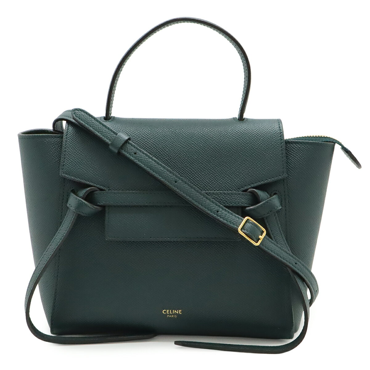 Rakuten - CELINE セリーヌ ベルトバッグ ナノ ハンドバッグ ミニバッグ 2WAY ショルダーバッグ 斜め掛け レザー ダークグリーン 深緑 ゴールド金具 189003 【中古】