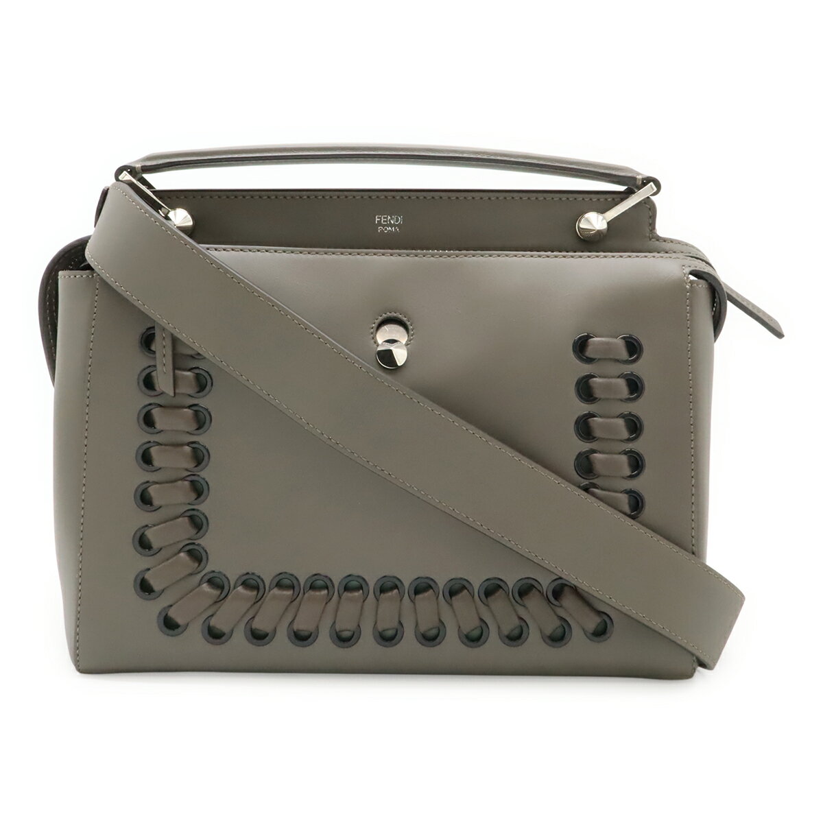 Rakuten - FENDI フェンディ ドットコム 編み込み ハンドバッグ 2WAY ショルダーバッグ セミショルダー レザー グレー シルバー金具 ポーチ付き 8BN293 【中古】