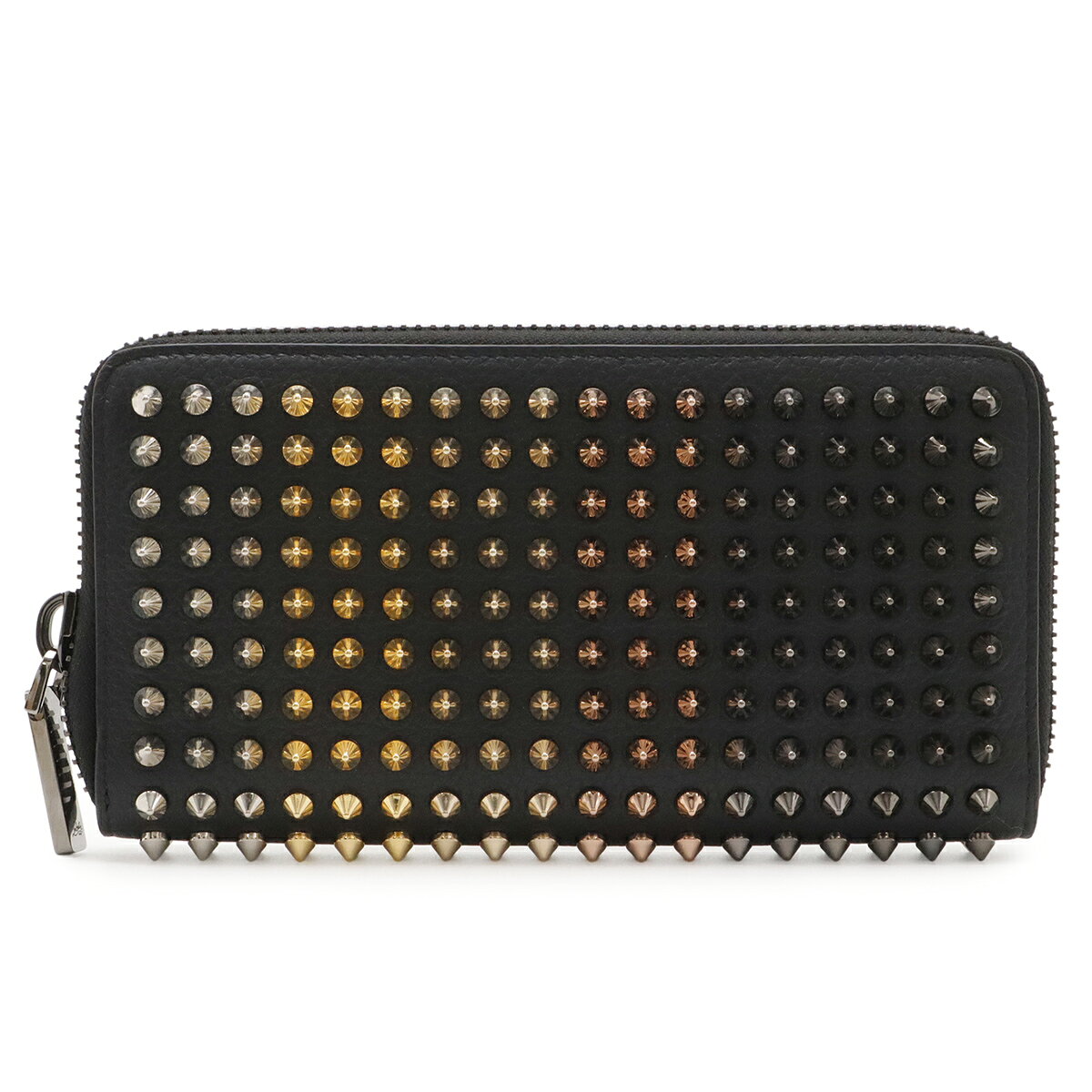 Christian Louboutin クリスチャン ルブタン パネトーネ ラウンドファスナー 長財布 スパイクスタッズ カラースタッズ レザー ブラック 黒 レッド 【中古】