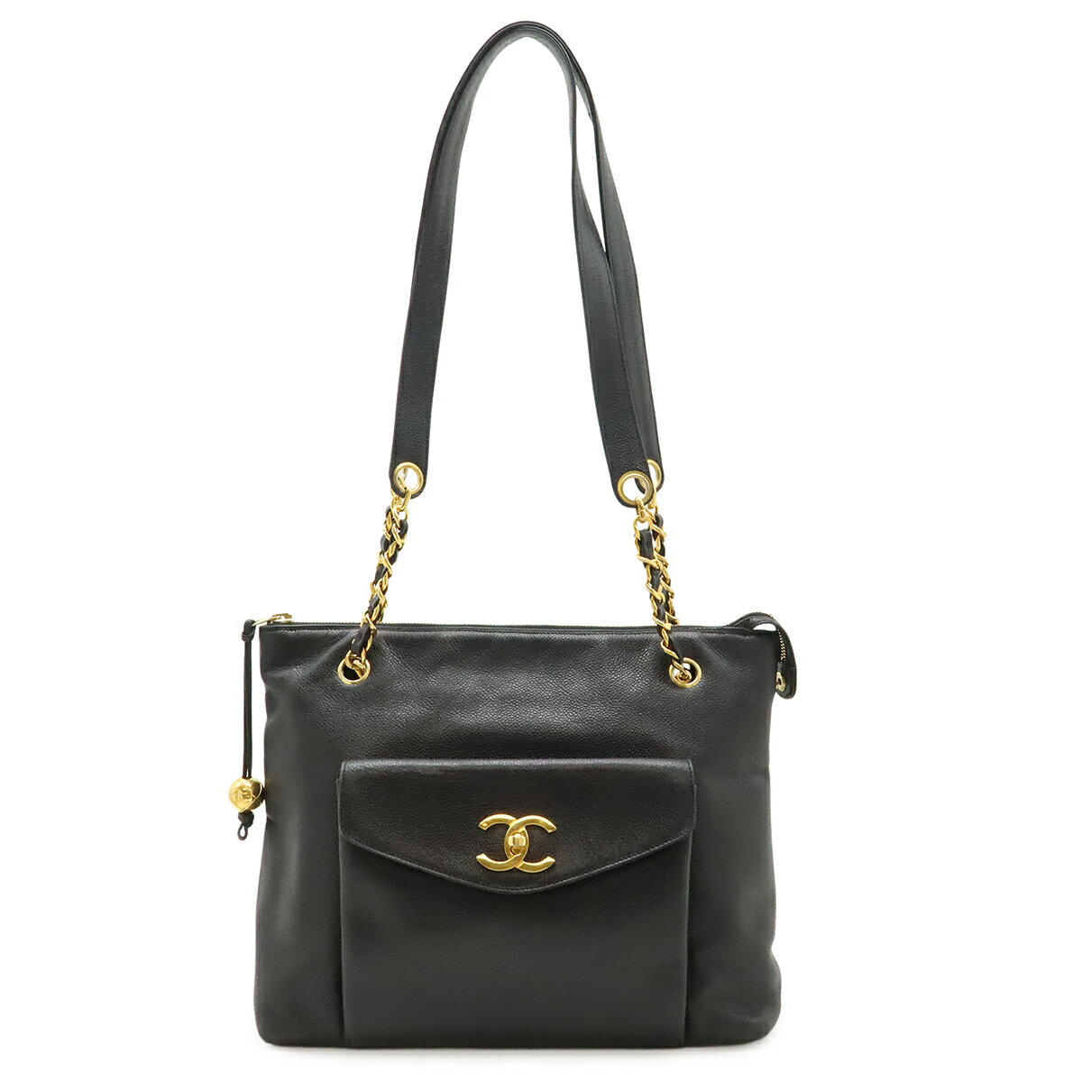 CHANEL シャネル ココマーク ココボール チェーントート トートバッグ ショルダーバッグ キャビアスキン レザー ブラック 黒 ゴールド金具 【中古】