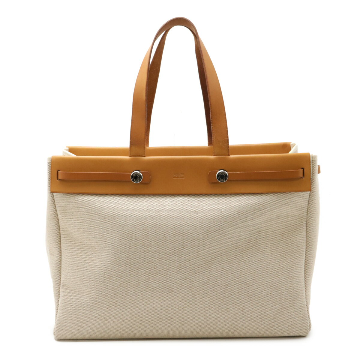 HERMES エルメス エールバッグ カバスMM トートバッグ ラージトート ショルダーバッグ トワルアッシュ レザー ナチュラル ライトブラウン □G刻印 【中古】