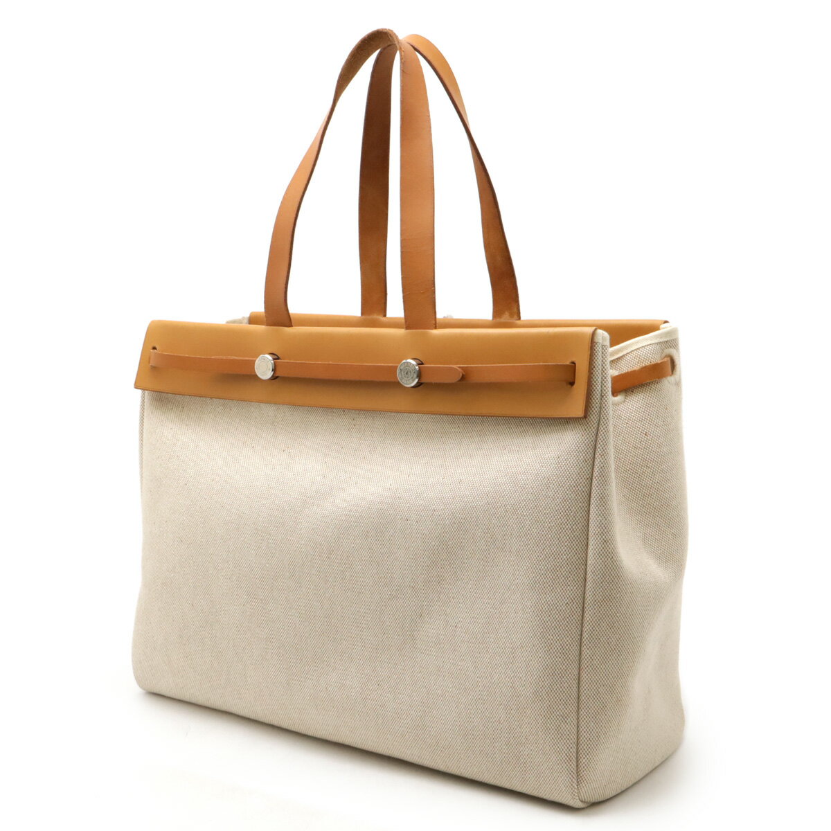HERMES エルメス エールバッグ カバスMM トートバッグ ラージトート ショルダーバッグ トワルアッシュ レザー ナチュラル ライトブラウン □G刻印 【中古】