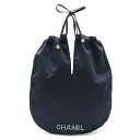 CHANEL シャネル ロゴ 巾着 マルチポーチ 小物入れ 化粧ポーチ コスメポーチ ナイロン フェイクパール ブラック 黒 【中古】