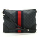 【バッグ】GUCCI グッチ GGスプリーム ウェブライン メッセンジャーバッグ ショルダーバッグ 2WAY クラッチバッグ PVC レザー ブラック グレー 474139 【中古】