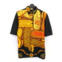 HERMES エルメス スカーフ切替プルオーバーニットシャツ ポロシャツ 半袖ブラウス 半袖シャツ シルク100% イエロー 黄色 ブラック 黒 #L Lサイズ 【中古】(4)