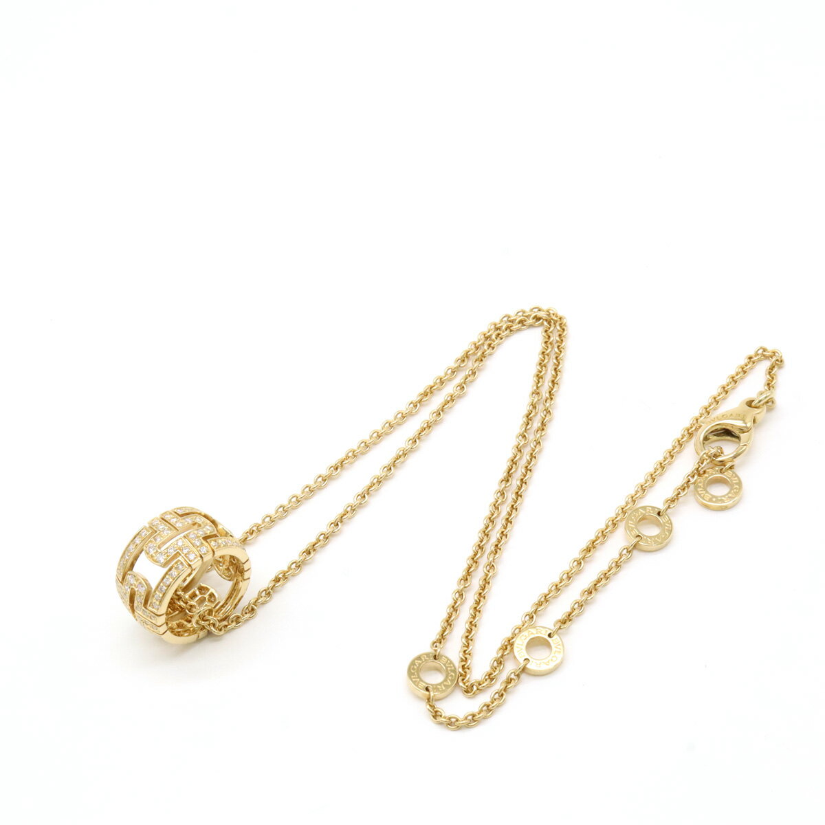 BVLGARI ブルガリ パレンテシ ラウンド フルダイヤ ペンダント ネックレス K18YG 7...