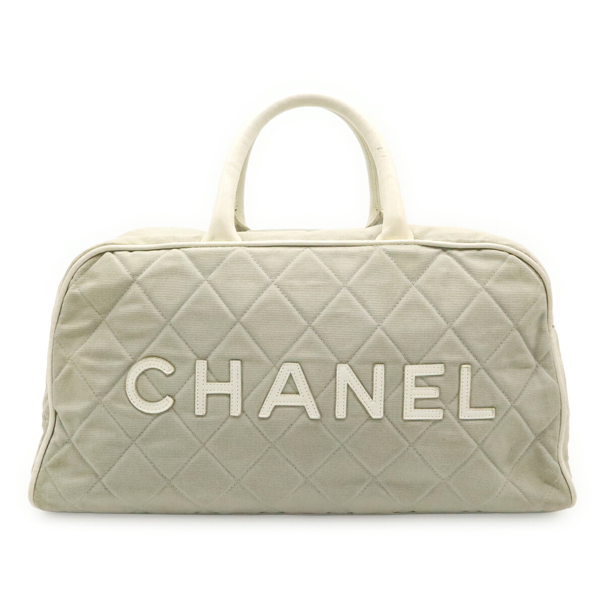 Rakuten - CHANEL シャネル スポーツライン マトラッセ ロゴ ハンドバッグ ミニボストンバッグ キャンバス レザー ライトグレー ホワイト 白 A15457 【中古】