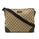 GUCCI グッチ GGキャンバス ショルダーバッグ 斜め掛け レザー カーキベージュ ダークブラウン 110054 【中古】