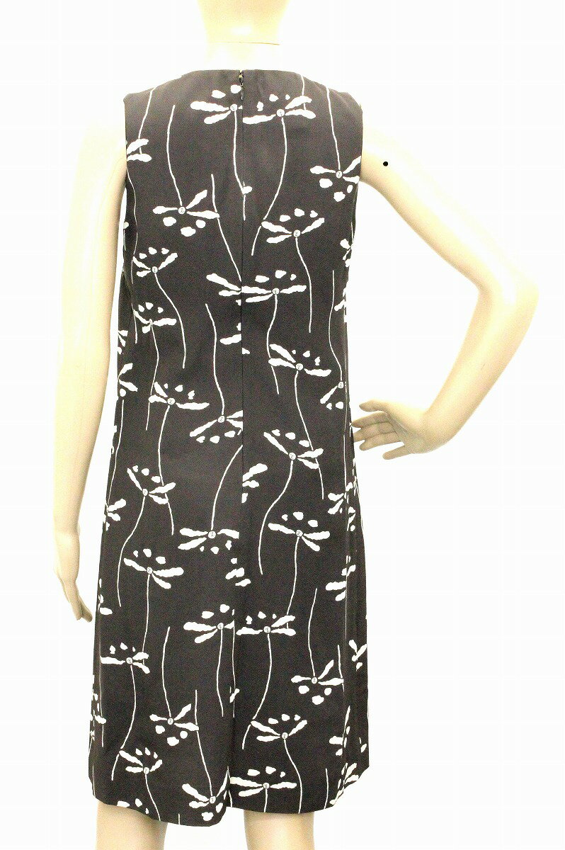 CHANEL シャネル レディース ワンピース ノースリーブ トンボ柄 98P シルク100% #36 ダークブラウン 茶 アイボリー P10407V06399 【中古】