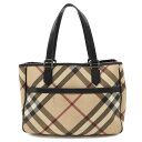 【バッグ】BURBERRY バーバリー チェック柄 トートバッグ ショルダーバッグ セミショルダー 肩掛け PVC レザー ベージュ ブラック 黒 ボルドー 【中古】