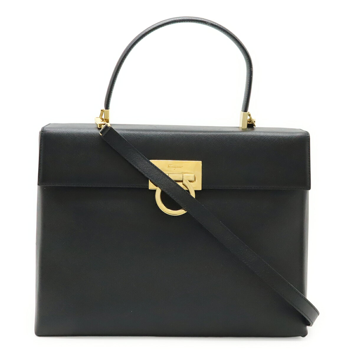 Rakuten - Salvatore Ferragamo サルヴァトーレ フェラガモ ガンチーニ ハンドバッグ 2WAY ショルダーバッグ レザー ブラック 黒 ゴールド金具 DY-21 8791 【中古】