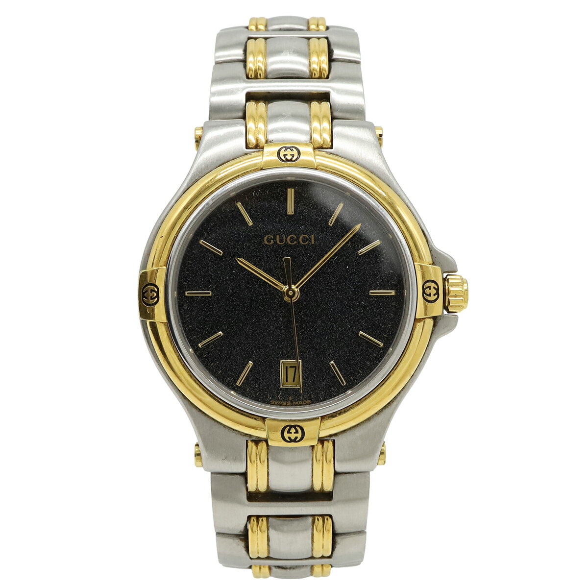 乐天商城 - GUCCI グッチ ブラック文字盤 デイト SS メンズ QZ クォーツ 腕時計 9040M 【中古】