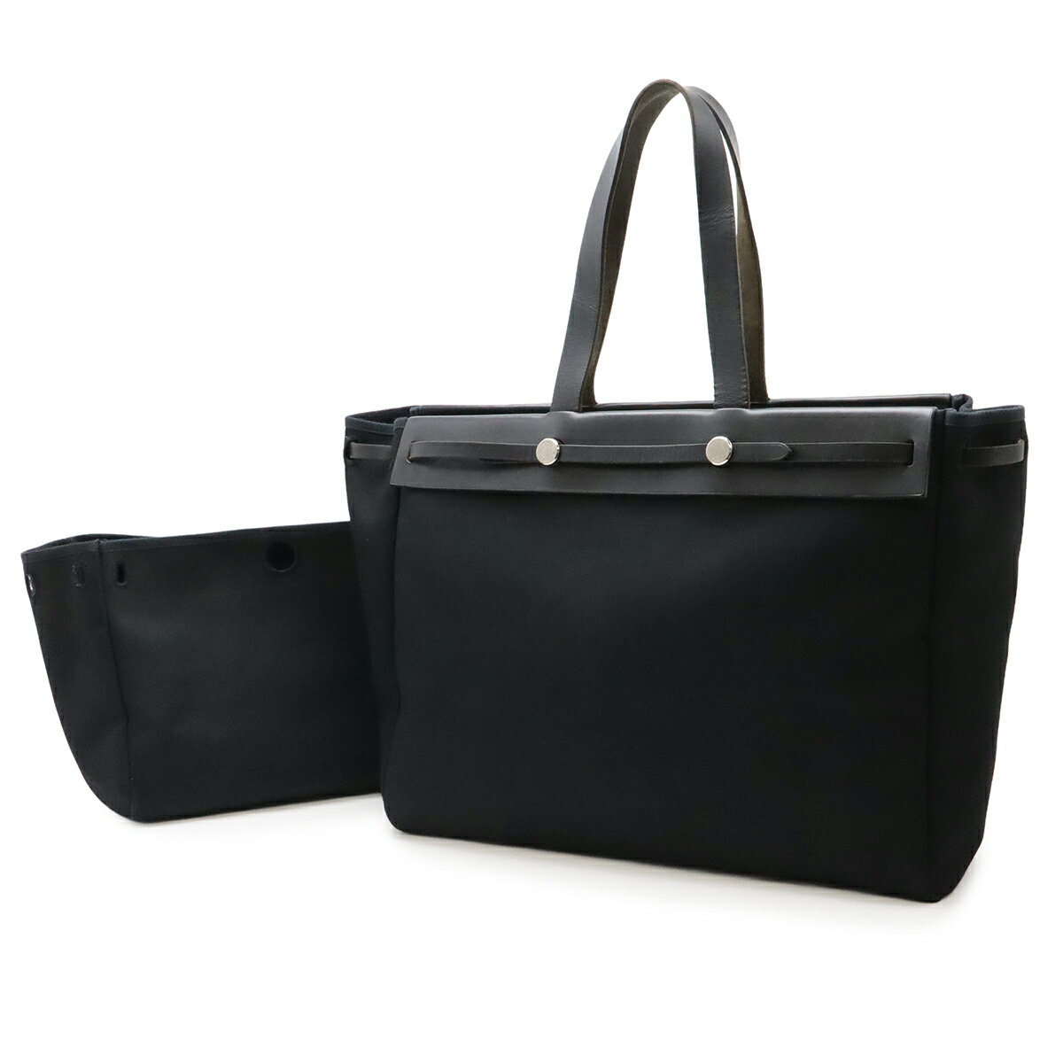美品HERMESのエールカバスMM　保存袋付き HERMES(エルメス) エールバッグ カバスMM 紺 ネイビー キャンバス