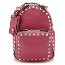 VALENTINO GARAVANI ヴァレンティノ ガラヴァーニ ヴァレンチノ ロックスタッズ リュックサック ミニリュック バックパック レザー フューシャ 【中古】(4)