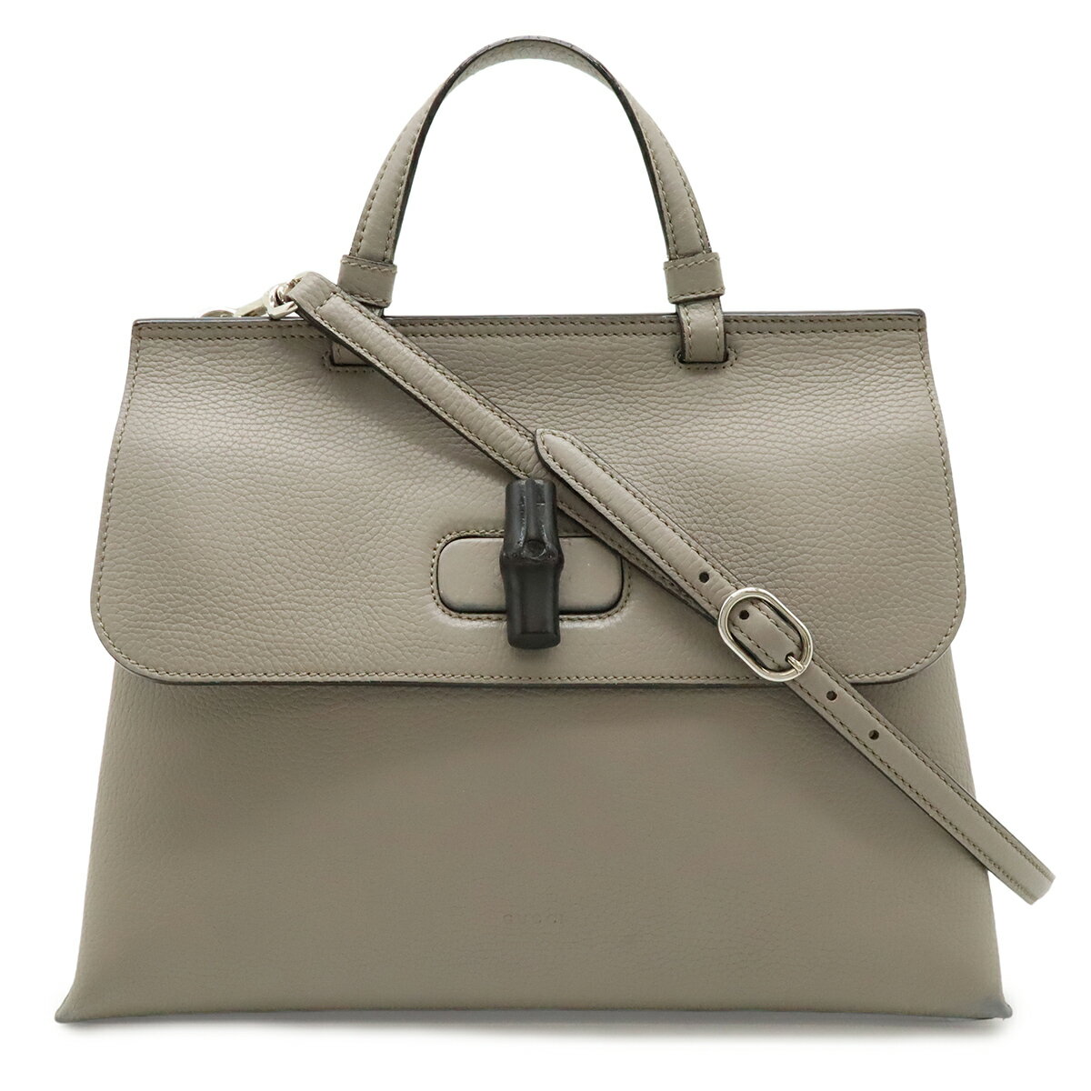 GUCCI グッチ バンブー デイリー ミディアム トップハンドルバッグ ハンドバッグ 2WAY ショルダーバッグ レザー グレー シルバー金具 392013 【中古】