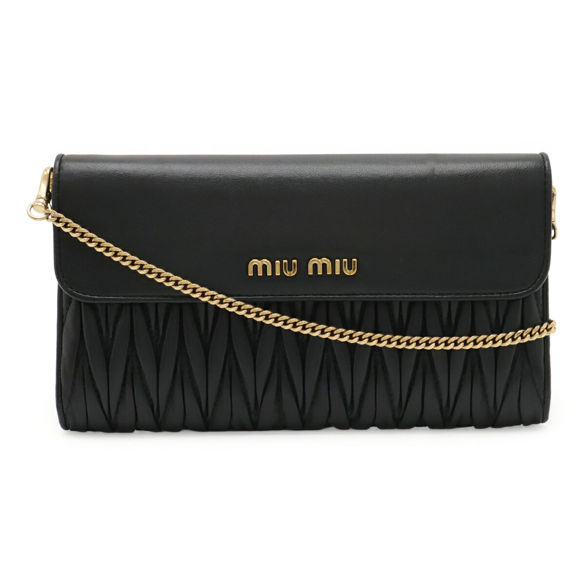 Miu Miu ミュウ ミュウ ミュウミュウ マテラッセ チェーンウォレット ショルダーバッグ ポシェット 2WAY クラッチバッグ レザー NERO 黒 5MT061 【中古】