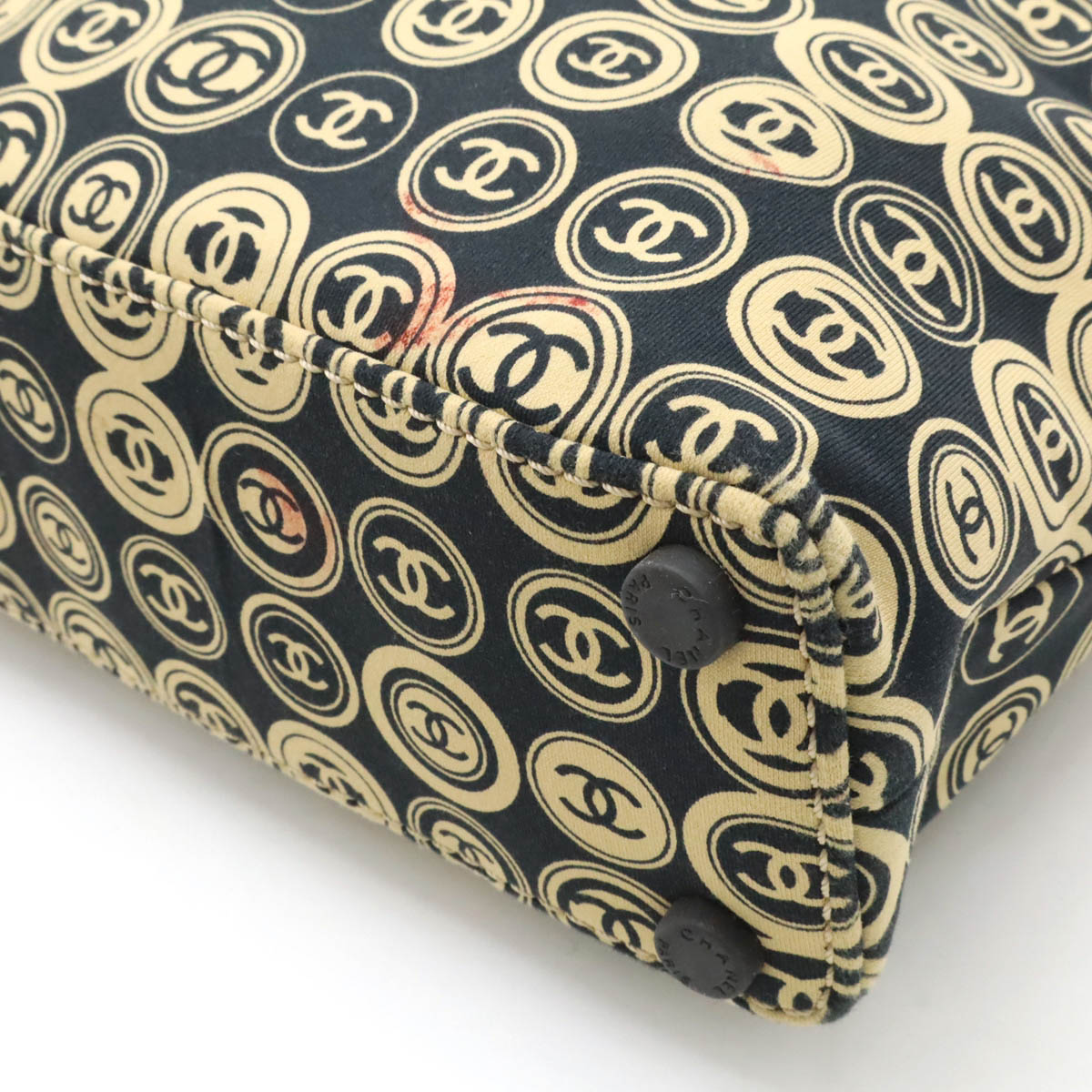 CHANEL シャネル ココマーク 総柄 ハンドバッグ コットンジャージー ネイビー ベージュ A21403 【中古】