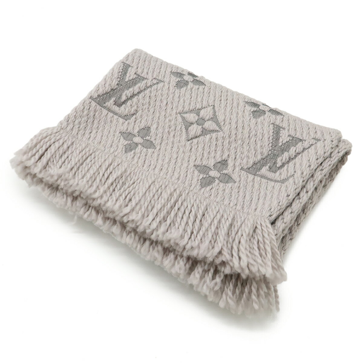 LOUIS VUITTON - LOUIS VUITTON ルイ ヴィトン エシャルプ ロゴマニア マフラー グリペルル ウール94% シルク6% M74742 【中古】