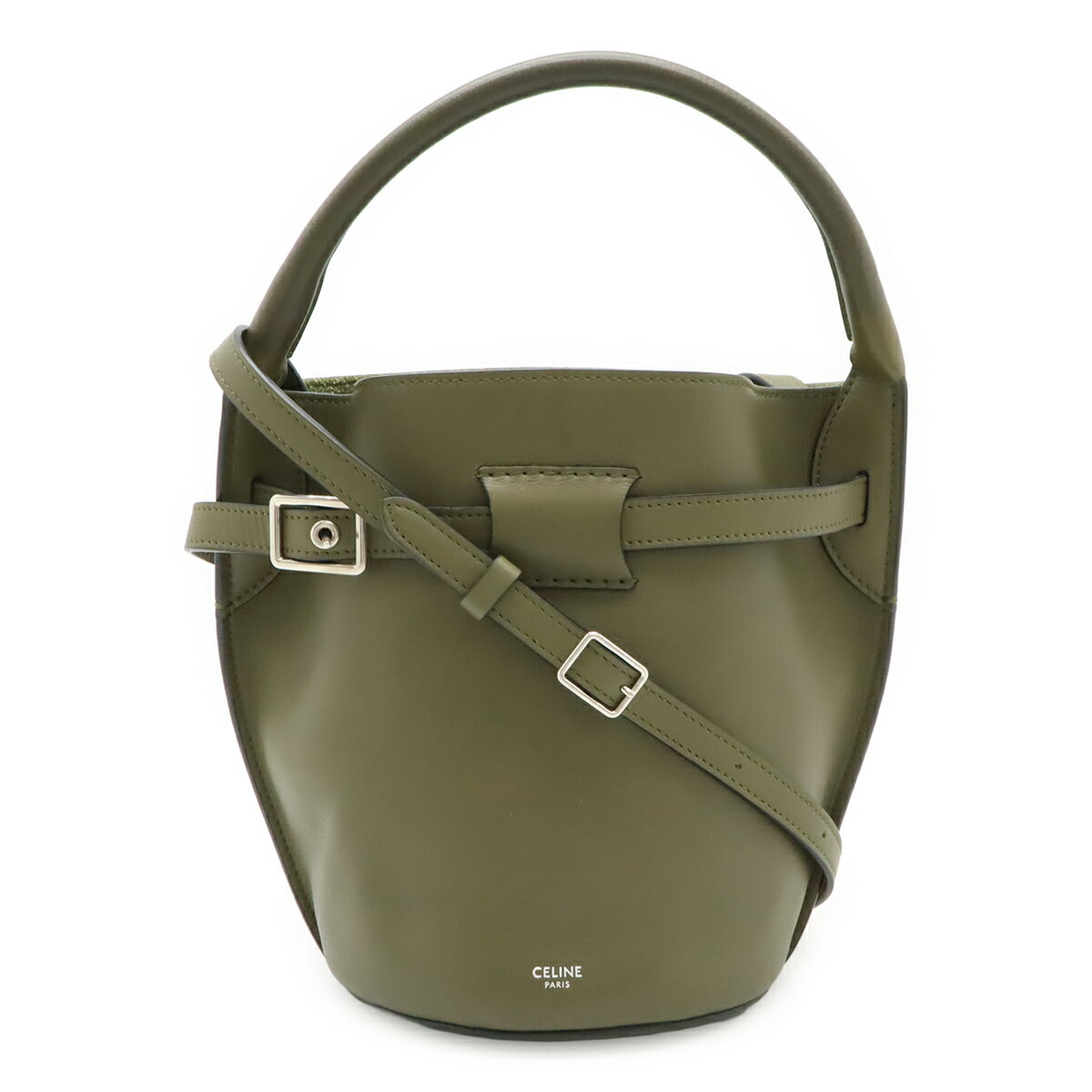 Rakuten - CELINE セリーヌ ビッグバッグ バケット ナノ ハンドバッグ 2WAY ショルダーバッグ 斜め掛け レザー カーキグリーン シルバー金具 187243 【中古】
