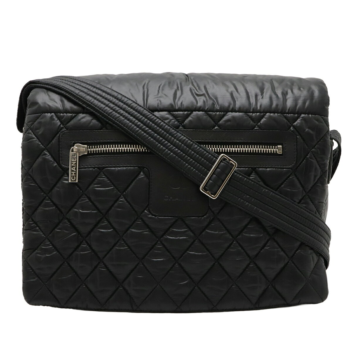 Rakuten - CHANEL シャネル コココクーン ココマーク ショルダーバッグ メッセンジャーバッグ 斜め掛け キルティング ナイロン レザー ブラック 黒 A48617 【中古】