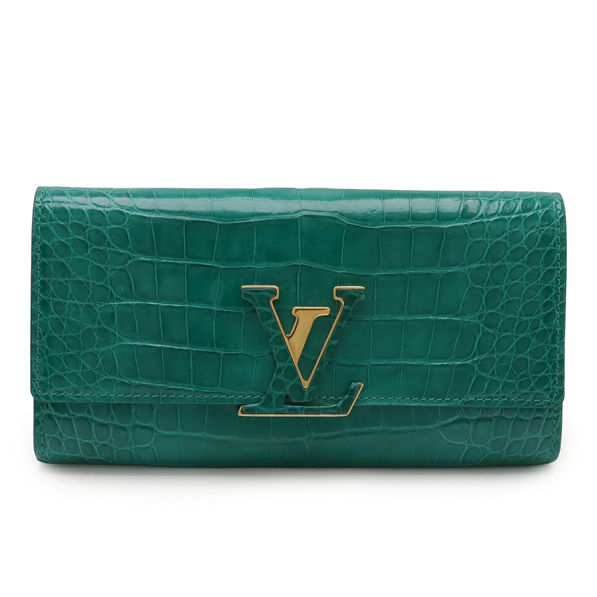 LOUIS VUITTON ルイ ヴィトン クロコダイル ブリリアント ポルトフォイユ カプシーヌ 2つ折り 二つ折り 長財布 グリーン 緑 【中古】