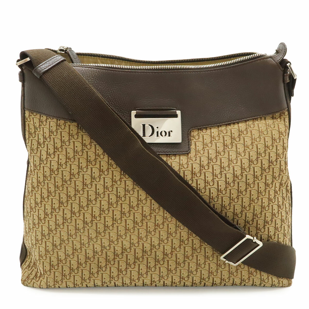 Rakuten - Christian Dior クリスチャン ディオール トロッター ショルダーバッグ 斜め掛け ジャガードキャンバス レザー ブラウン 茶 シルバー金具 【中古】