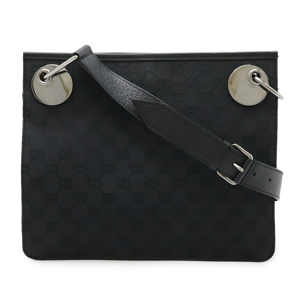 GUCCI グッチ GGキャンバス ショルダーバッグ 斜め掛け レザー ブラック 黒 シルバー金具 120841 【中古】