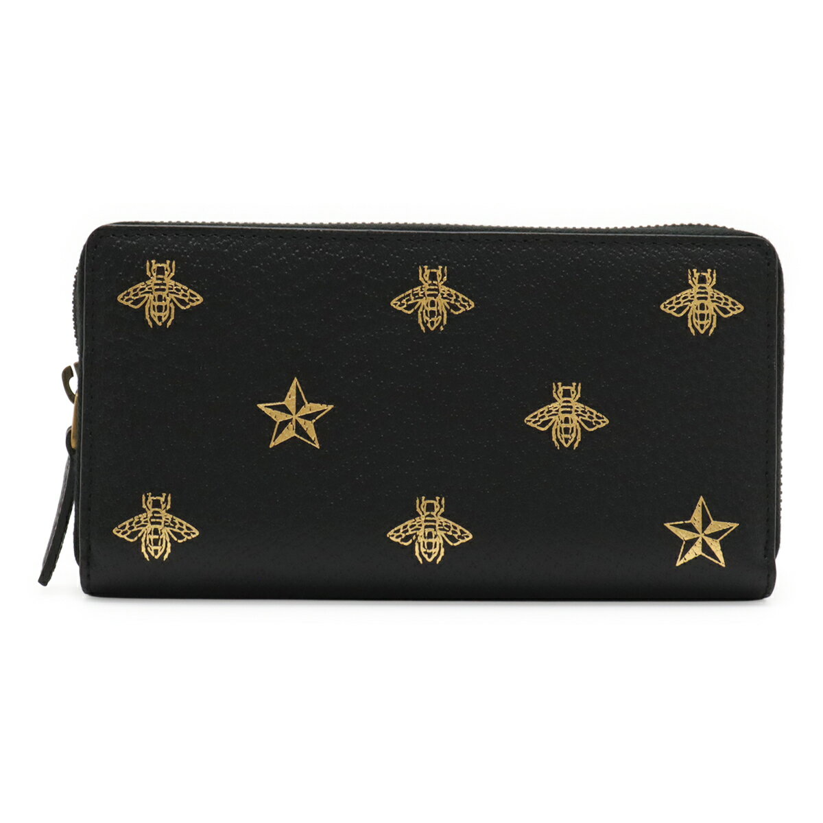 GUCCI グッチ BEE STAR ビー&スター 蜂 ハチ 星 ラウンドファスナー 長財布 レザー ブラック 黒 ゴールド 495062 【中古】
