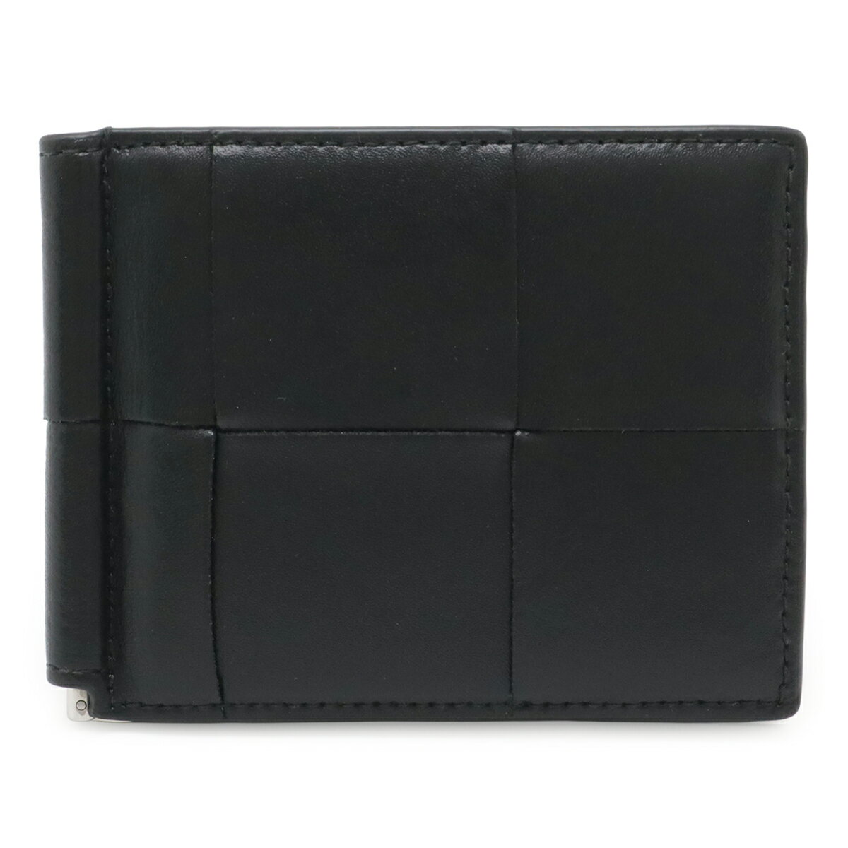 乐天商城 - BOTTEGA VENETA ボッテガ ヴェネタ カセット マキシイントレチャート 2つ折札入れ 2つ折財布 マネークリップ付き レザー ブラック 黒 749453 【中古】