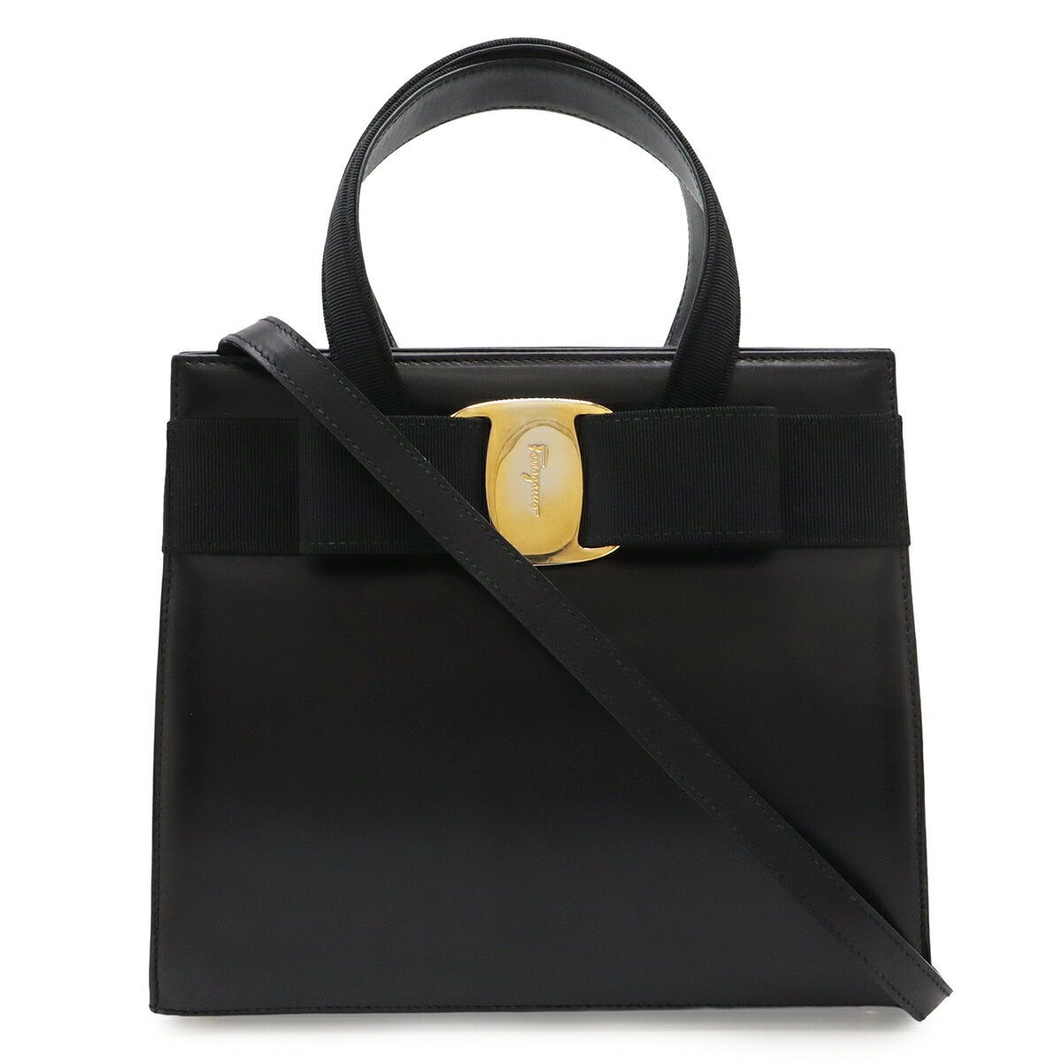 Salvatore Ferragamo サルヴァトーレ フェラガモ ヴァラ ハンドバッグ 2WAY ショルダーバッグ レザー ブラック 黒 ゴールド金具 BA214178 【中古】
