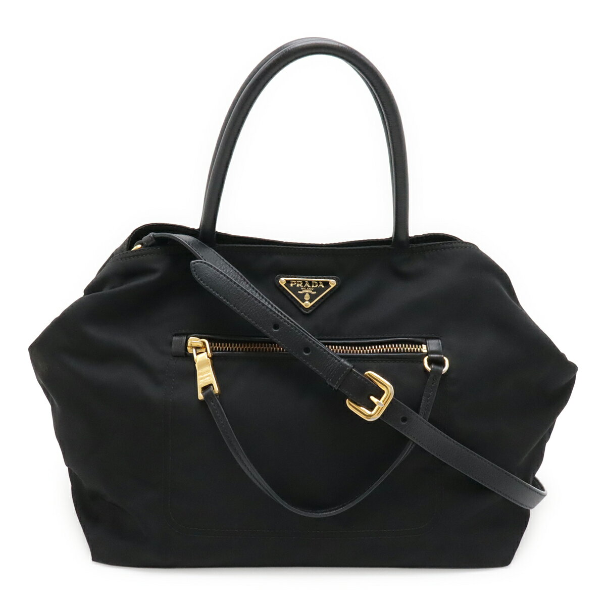 Rakuten - PRADA プラダ トートバッグ ハンドバッグ 2WAY ショルダーバッグ 斜め掛け ナイロン レザー NERO ブラック 黒 ゴールド金具 BN1825 【中古】