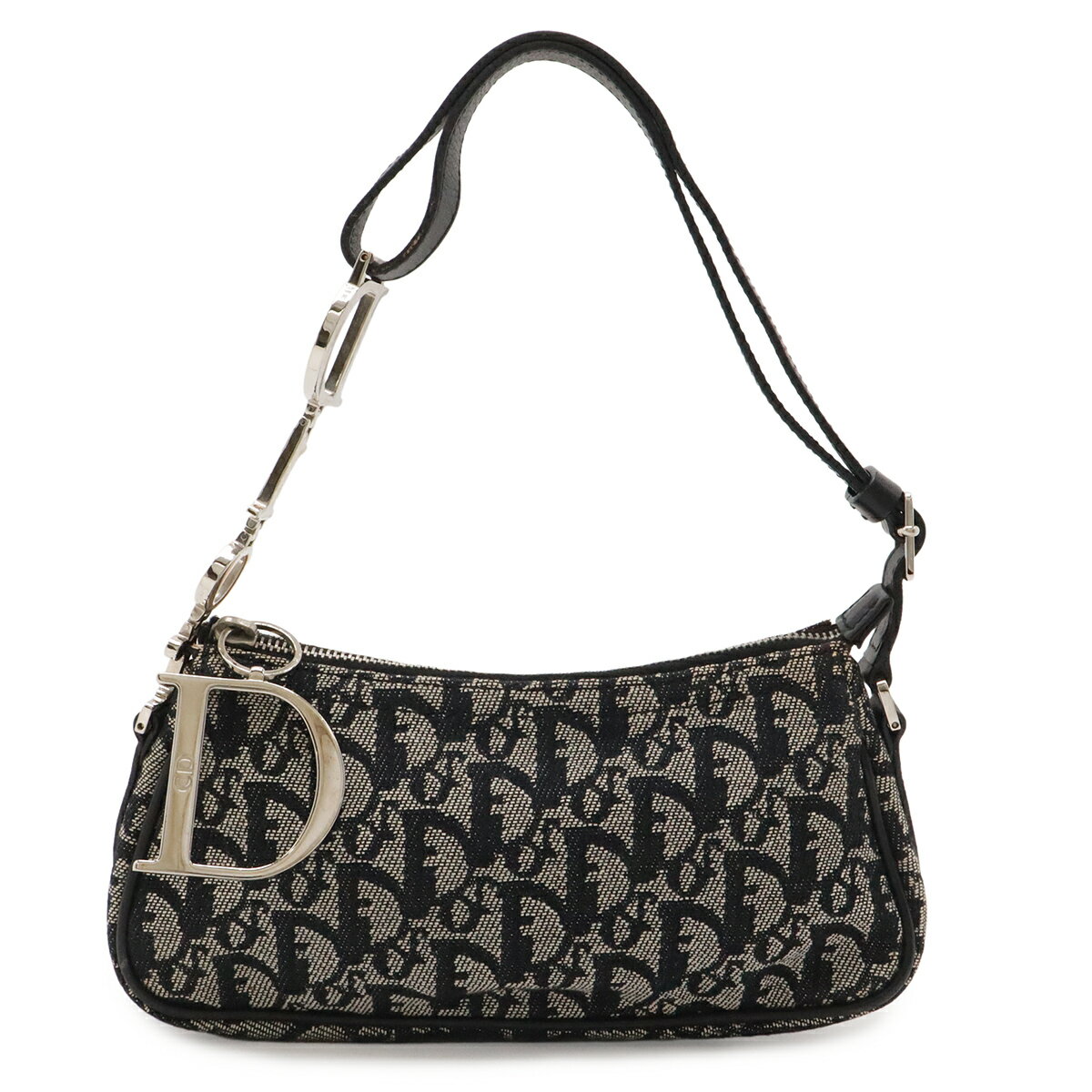 Christian Dior クリスチャン ディオール トロッター ショルダーバッグ ワンショルダー キャンバス レザー ネイビー 紺 シルバー金具 【中古】