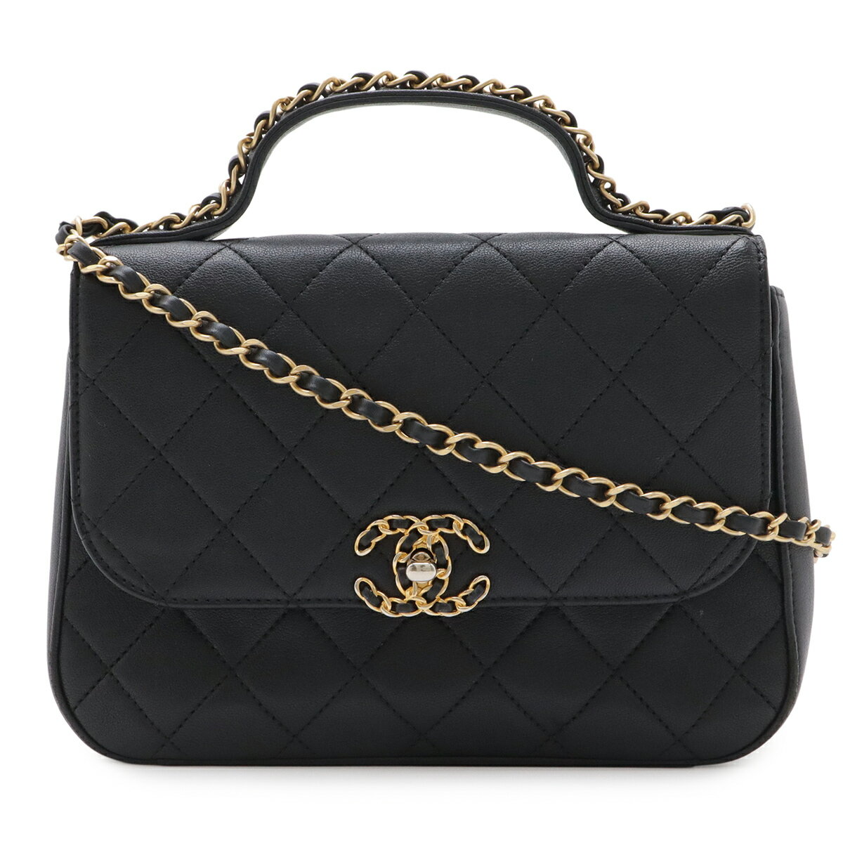 Rakuten - CHANEL シャネル CHANEL19 マトラッセ トップハンドル ハンドバッグ 2WAY チェーンショルダー ショルダーバッグ レザー ブラック 黒 AS0970 【中古】
